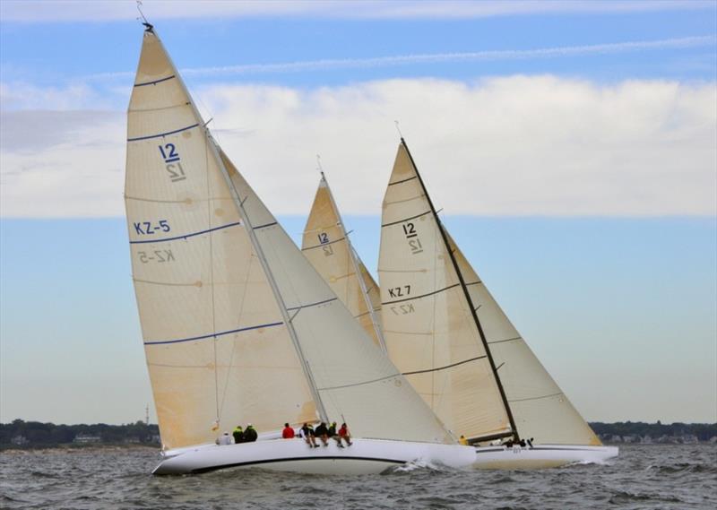 KZ-5 and KZ-7 at the 12 Metre North American Championship 2012 photo copyright SallyAnne Santos / Windlass Creative taken at Ida Lewis Yacht Club and featuring the 12m class