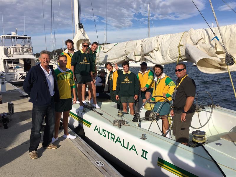 Rob Brown (left) poses with Australia II - photo © Rob Brown