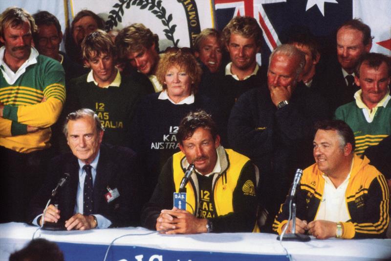 Media conference at the State Armoury moderated by press officer, Leonard Panaggio - 1983 America's Cup - Newport RI - photo © Paul Darling Collection