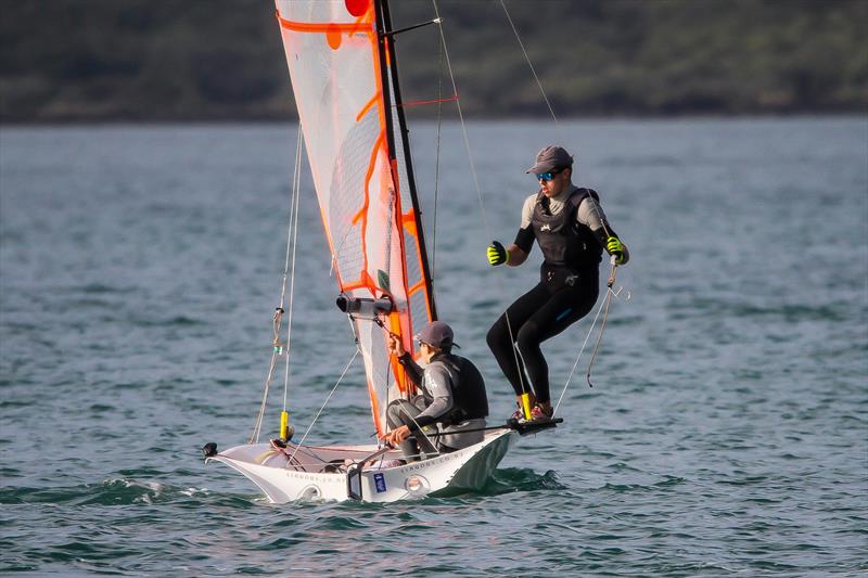 29er class holding sprint racing at Wakatere BC - Narrow Neck - June 2020 photo copyright Richard Gladwell / Sail-World.com taken at Wakatere Boating Club and featuring the 29er class