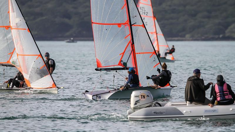 29er class holding sprint racing at Wakatere BC - Narrow Neck - June 2020 photo copyright Richard Gladwell / Sail-World.com taken at Wakatere Boating Club and featuring the 29er class