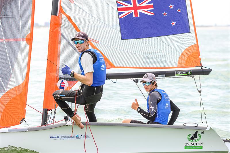 Seb Menzies (left) and George Lee Rush  (right) - (NZL) - Boys 29er - Allianz Youth World Sailing Championships - Day 5 - The Hague - July 2022 photo copyright Sailing Energy / World Sailing taken at Jachtclub Scheveningen and featuring the 29er class