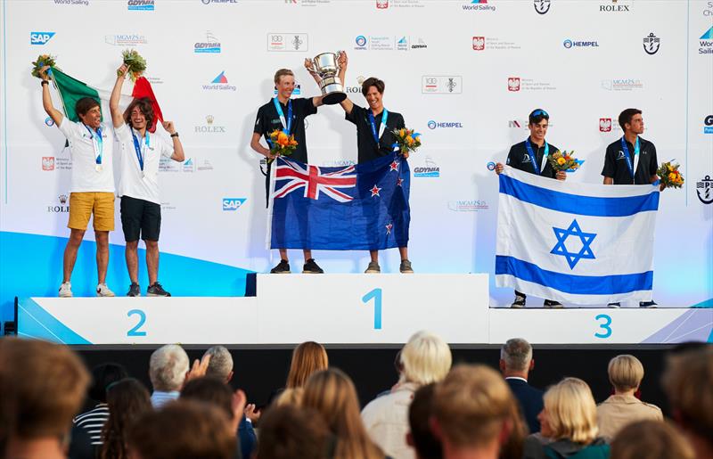 Seb Menzies and Blake McGlashan (NZL) - Day 5 - 420 - 2019 Hempel Youth Sailing World Championships, Gdynia, Poland photo copyright Jacek Kwiatkowski / World Sailing taken at  and featuring the 420 class