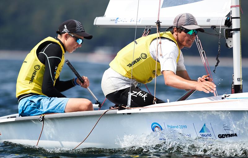 Seb Menzies and Blake McGlashan (NZL) - Day 5 - Hempel Youth Sailing World Championships - photo © Jacek Kwiatkowski / World Sailing