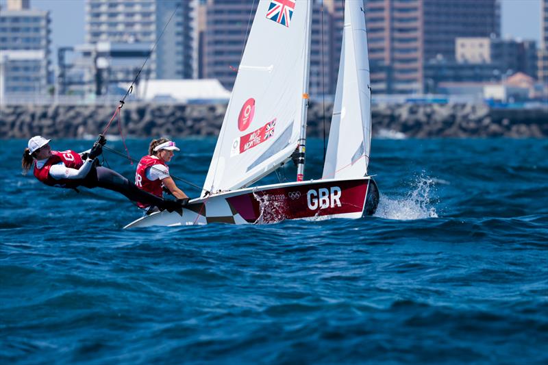 Hannah Mills & Eilidh McIntyre (GBR) in the Women's 470 on Tokyo 2020 Olympic Sailing Competition Day 5 photo copyright Sailing Energy / World Sailing taken at  and featuring the 470 class