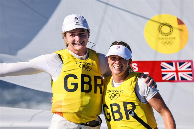 Women's 470 Gold for Hannah Mills and Eilidh McIntyre (GBR) at the Tokyo 2020 Olympic Sailing Competition photo copyright Sailing Energy / World Sailing taken at  and featuring the 470 class