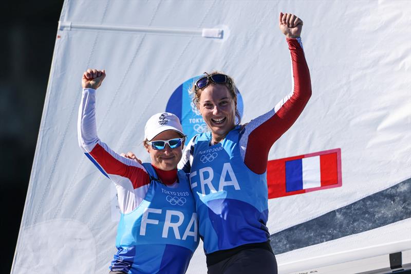 Women's 470 Bronze for Camille Lecointre and Aloise Retornaz (FRA) at the Tokyo 2020 Olympic Sailing Competition photo copyright Sailing Energy / World Sailing taken at  and featuring the 470 class