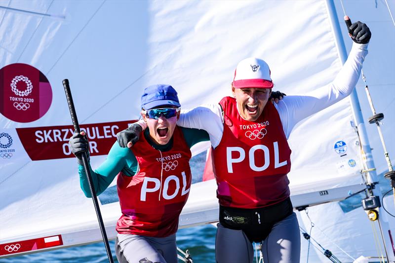 Women's 470 Silver Agnieszka Skrzypulec and Jolanta Ogar (POL) for at the Tokyo 2020 Olympic Sailing Competition photo copyright Sailing Energy / World Sailing taken at  and featuring the 470 class