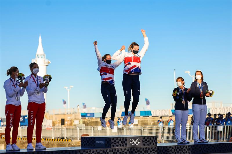 Women's 470 Podium at the Tokyo 2020 Olympic Sailing Competition - photo © Sailing Energy / World Sailing