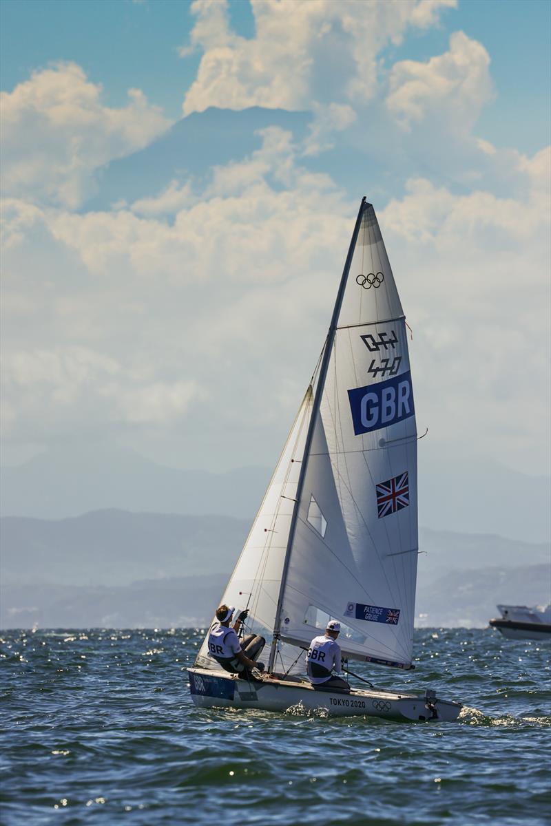 Luke Patience and Chris Grube (GBR) during the Men's 470 Medal Race at the Tokyo 2020 Olympic Sailing Competition photo copyright Sailing Energy / World Sailing taken at  and featuring the 470 class