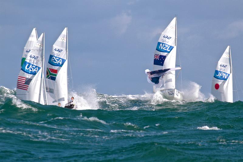 Much of the ocean action sought in the Offshore Keelboat could be captured within the current Olympic Regatta by just taking video cameras onto the offshore courses - 470's racing on Rio 2016 Day 4 in the Atlantic Ocean photo copyright Richard Gladwell taken at Iate Clube do Rio de Janeiro and featuring the 470 class