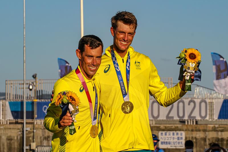 Mat Belcher and Will Ryan, 470 Mens Medal ceremony - Tokyo2020 - Day 10 - August 4, , Enoshima, Japan photo copyright Richard Gladwell - Sail-World.com / nz taken at  and featuring the 470 class