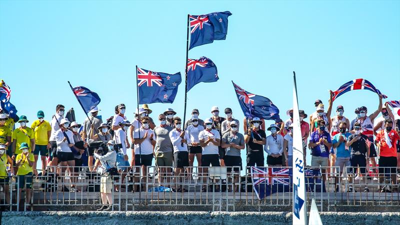 Big Kiwi support contingent - 470 Mens Medal race - Tokyo2020 - Day 10 - August 4, , Enoshima, Japan photo copyright Richard Gladwell - Sail-World.com / nz taken at  and featuring the 470 class