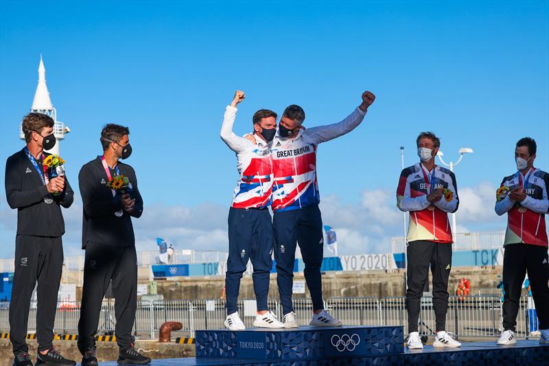 49er podium at the Tokyo 2020 Olympic Sailing Competition photo copyright Sailing Energy / World Sailing taken at  and featuring the 49er class