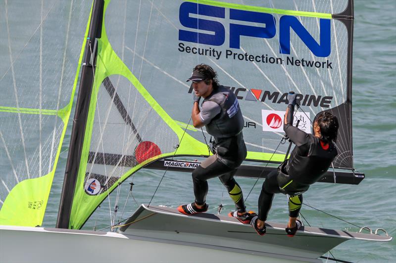 Shingen Furuya and Shinji Hachiyama (JPN) 49er crew training ahead of the 4019 49er Worlds, Auckland , December 3-8, 2019 photo copyright Richard Gladwell / Sail-World.com taken at Royal Akarana Yacht Club and featuring the 49er class