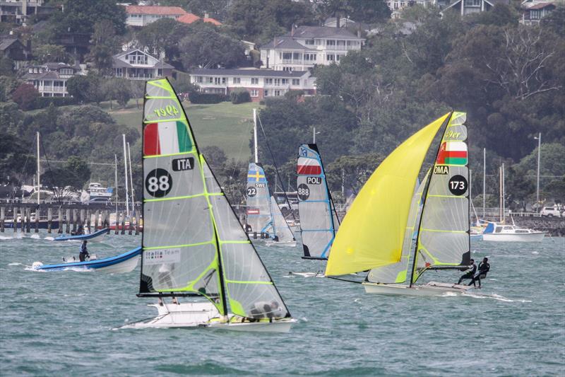 49ers and 49erFX's train on the Waitemata ahead of the 2019 Hyundai Worlds - photo © Richard Gladwell / Sail-World.com