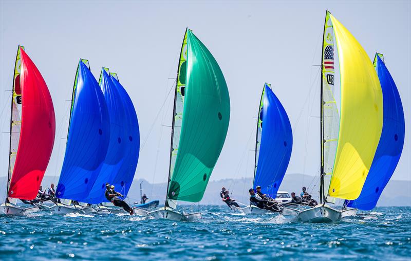 49er, 49erFX, Nacra 17 World Championships, Auckland 2019 photo copyright Jesus Renedo / Sailing Energy taken at  and featuring the 49er class