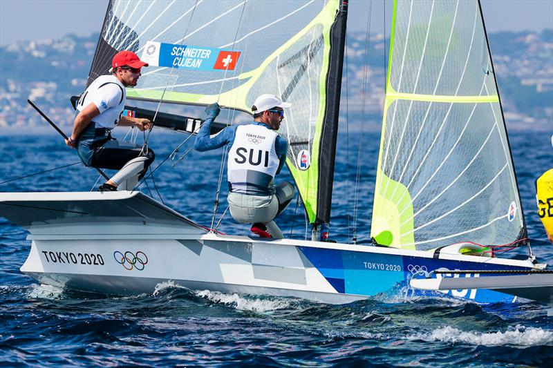 Team SUI on day 7 of the Tokyo 2020 Olympic Sailing Competition photo copyright Sailing Energy / World Sailing taken at  and featuring the 49er class
