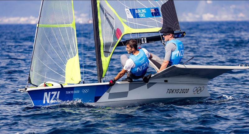 Peter Burling and Blair Tuke sailing on the final day of qualifiers for the 49er skiff at Tokyo2020 - photo © Sailing Energy / World Sailing