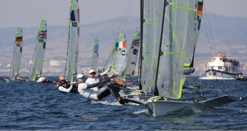 Lukasz and Pawel (POL) in the lead photo copyright Nikos Pantis taken at  and featuring the 49er class