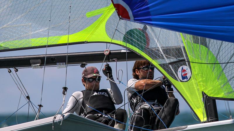 49er -  Day 2 - Oceanbridge NZL Sailing Regatta - Takapuna BC February 18, 2022 photo copyright Richard Gladwell / Sail-World.com/nz taken at Takapuna Boating Club and featuring the 49er class