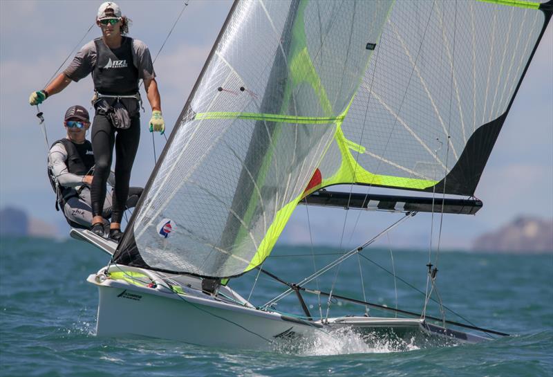 49er -  Day 2 - Oceanbridge NZL Sailing Regatta - Takapuna BC February 18, 2022 photo copyright Richard Gladwell / Sail-World.com/nz taken at Takapuna Boating Club and featuring the 49er class