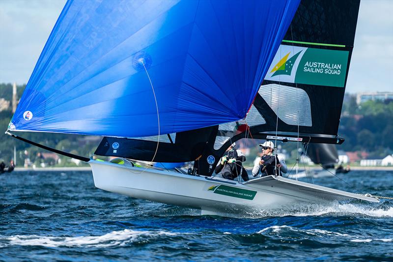 Tom Needham and Joel Turner on their way to making the Medal Race - 49er, 49erFX and Nacra 17 European Championships photo copyright Beau Outteridge taken at  and featuring the 49er class
