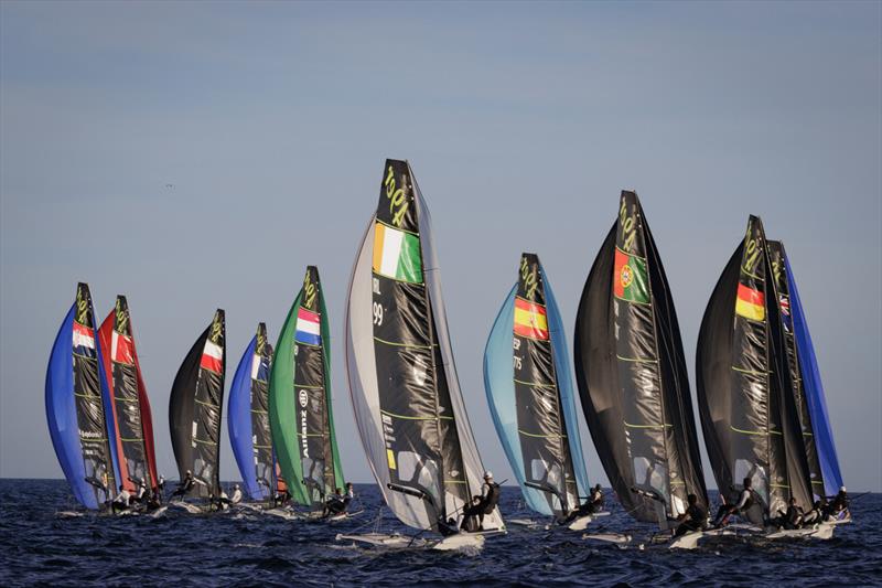 Gold fleet final round at the 49er European Championships photo copyright David Branigan / Oceansport taken at Vilamoura Sailing and featuring the 49er class