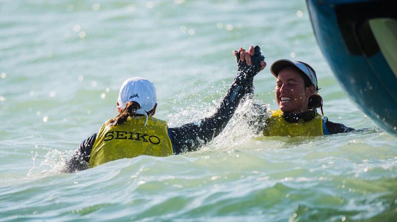 Medal race celebrations of the Nacra 17, 49er & 49erFX Worlds in Clearwater, Florida photo copyright Jen Edney / EdneyAP / 49er Class taken at Sail Life and featuring the 49er FX class