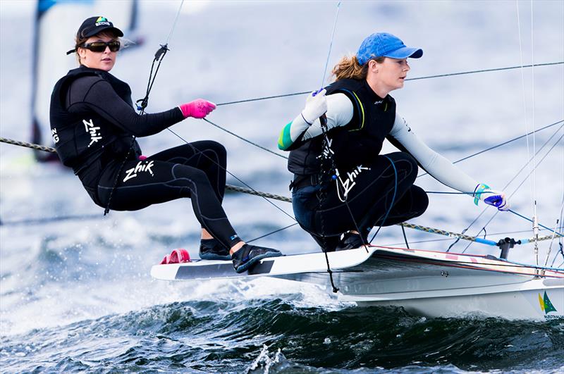 Amelia Stabback and Ella Clark photo copyright Pedro Martinez / Sailing Energy taken at Kieler Yacht Club and featuring the 49er FX class