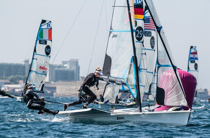 Alex Maloney and Molly Meech (NZL) - 49er FX European Championship - Weymouth - Day 3 photo copyright Drew Malcolm taken at Weymouth & Portland Sailing Academy and featuring the 49er FX class