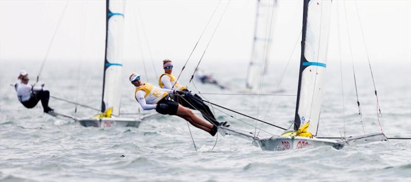 Charlotte Dobson and Saskia Tidey - Ready Steady Tokyo, day 3 photo copyright Pedro Martinez / Sailing Energy / World Sailing taken at  and featuring the 49er FX class