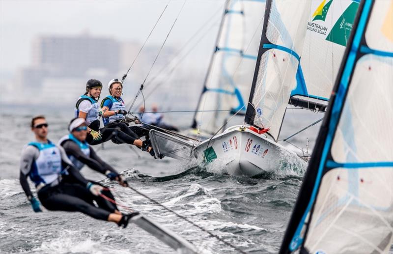 Tess Lloyd and Jaime Ryan - Hempel World Cup Series Enoshima, Day 5 photo copyright Pedro Martinez / Sailing Energy / World Sailing taken at  and featuring the 49er FX class