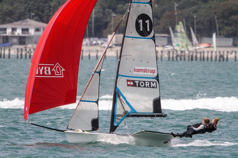 49erFX crew trains on the Waitemata ahead of the 2019 Hyundai Worlds photo copyright Richard Gladwell / Sail-World.com taken at Royal Akarana Yacht Club and featuring the 49er FX class