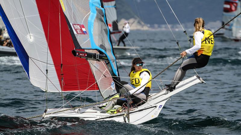 Annemiek Bekkering / Annette Duetz (NED) were overnight leaders Womens 49erFX - Tokyo2020 - Day 7- July, 31, - Enoshima, Japan photo copyright Richard Gladwell / Sail-World.com / nz taken at  and featuring the 49er FX class