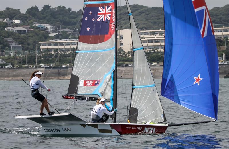 2016 Olympic Silver medalsits Alex Maloney and Molly Meech finished outside the Medal Race for the Womens 49erFX skiff - Tokyo2020 - Day 7- July, 31, - Enoshima, Japan photo copyright Richard Gladwell - Sail-World.com/nz taken at  and featuring the 49er FX class