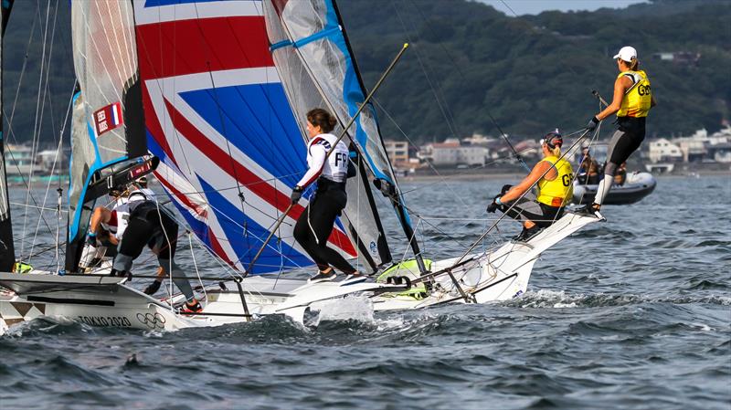 Charlotte Dodson and Saskia Tidey (GBR) GBR - series leaders - 49erFX Tokyo2020 - Day 6- July, 30, - Enoshima, Japan. - photo © Richard Gladwell - Sail-World.com/nz