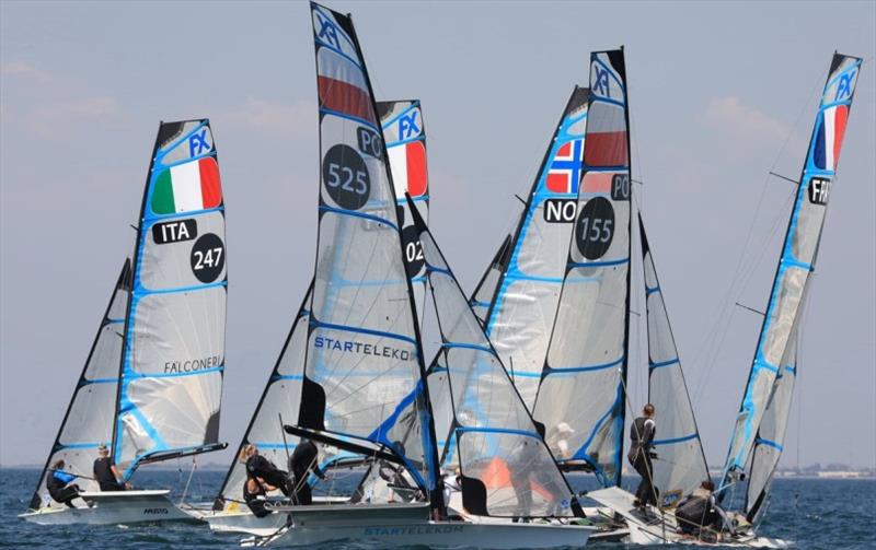 Malta rounding second at a tight leeward mark photo copyright Nikos Pantis taken at  and featuring the 49er FX class