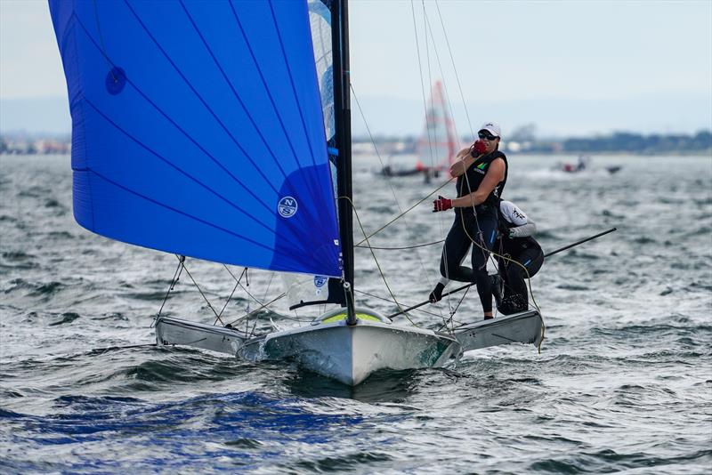 Laura Harding & Annie Wilmot in the 49erFX on day 2 of Sail Melbourne 2022 photo copyright Beau Outteridge taken at Royal Brighton Yacht Club and featuring the 49er FX class