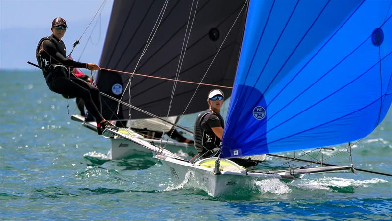 Jo Aleh and Molly Meech (49erFX) - Oceanbridge NZL Sailing Regatta - Day 4 - Takapuna BC February 20, photo copyright Richard Gladwell / Sail-World.com / nz taken at Takapuna Boating Club and featuring the 49er FX class