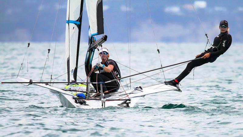 Jo Aleh and Molly Meech - Oceanbridge NZL Sailing Regatta - Day 4 - Takapuna BC February 20, 2022 photo copyright Richard Gladwell, Sail-World.com / nz taken at Takapuna Boating Club and featuring the 49er FX class