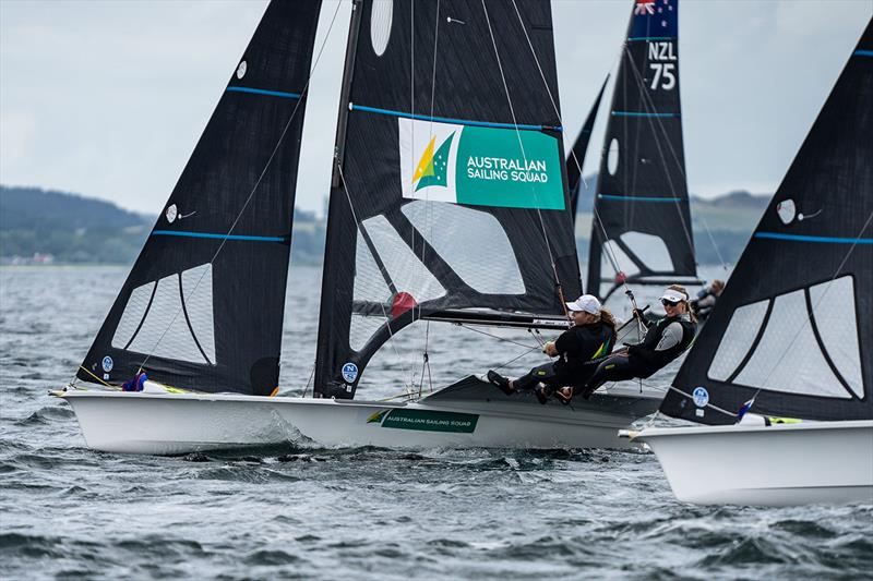 Laura Harding and Annie Wilmot amid the action on Day 3 - 49er, 49erFX and Nacra 17 European Championships 2022 photo copyright Beau Outteridge taken at  and featuring the 49er FX class