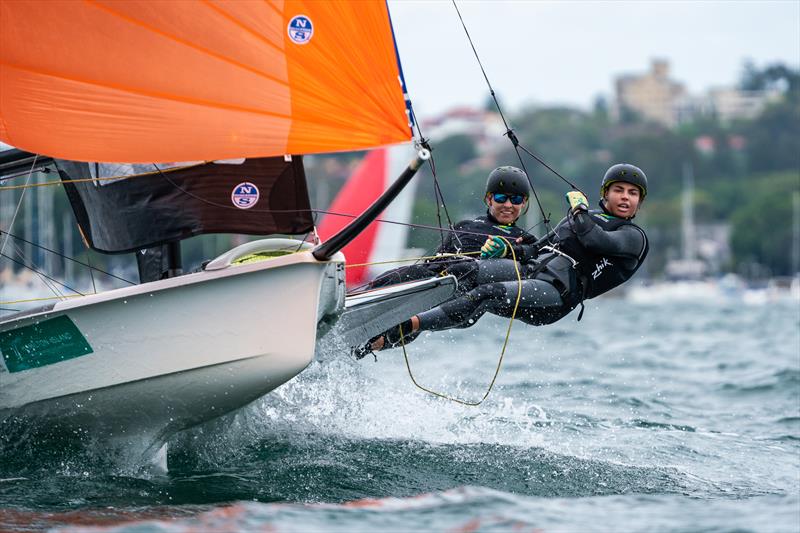 Laura Harding and Annie Wilmot on day 2 at Sail Sydney photo copyright Beau Outteridge taken at Woollahra Sailing Club and featuring the 49er FX class