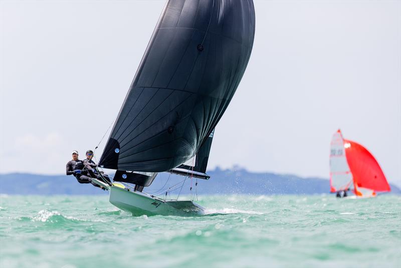 Jo Aleh and Molly Meech lead in the 49er FX - Day 2 Oceanbridge NZL Sailing Regatta - Torbay Sailing Club - February 25, 2023 - photo © Adam Mustill Photography