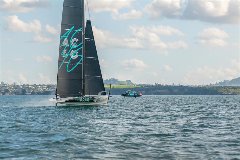 AC40 - returning home - first sailing day - Inner Hauraki Gulf - Auckland - September 21, 2022 photo copyright Hamish Hooper / Emirates Team New Zealand taken at Royal New Zealand Yacht Squadron and featuring the AC40 class