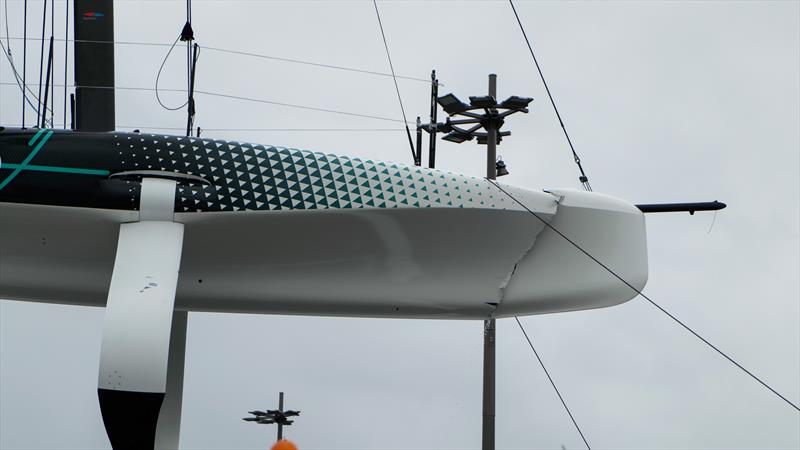 Emirates Team New Zealand - bow damage AC40 - Waitemata Harbour - Auckland - November 21, 2022 photo copyright Adam Mustill / America's Cup taken at Royal New Zealand Yacht Squadron and featuring the AC40 class