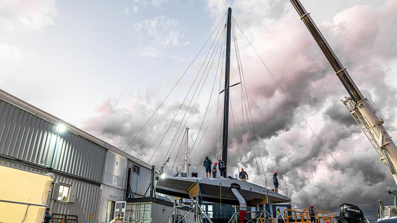 INEOS Britannia Team Day 3, Stepping the mast on T6 (LEQ12) for first time - 25November, 2022 photo copyright Ugo Fonolla / America's Cup taken at Royal Yacht Squadron and featuring the AC40 class