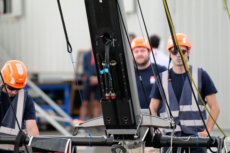 INEOS Britannia Team stepping their real Mast Tube  mast on T6 (LEQ12) for first time - November 25, 2022 - Mallorca photo copyright Ugo Fonolla / America's Cup taken at Royal Yacht Squadron and featuring the AC40 class