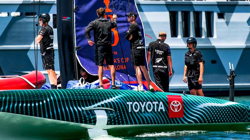 Colourful new sail livery - Emirates Team NZ -  AC40-1|LEQ12 - January 20, 2023 - Hauraki Gulf photo copyright Adam Mustill / America's Cup taken at Royal New Zealand Yacht Squadron and featuring the AC40 class