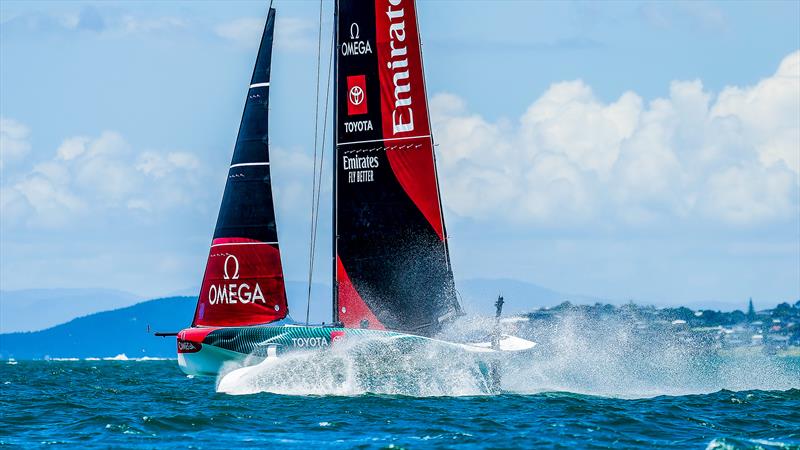 At high speed - Emirates Team NZ - AC40-1|LEQ12 - January 20, 2023 - Hauraki Gulf - photo © Adam Mustill / America's Cup